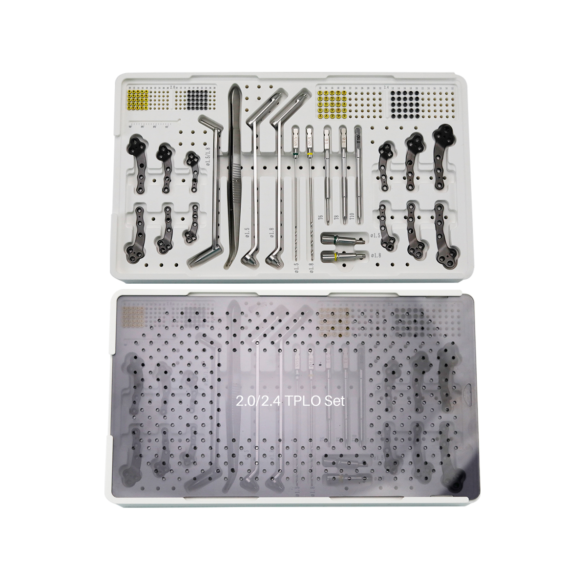 2.0/2.4mm Titanium Multi-axial Locking TPLO Plate and Surgical Instrument Set for Tibial Plateau Leveling Osteotomy in Small Animals